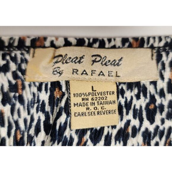 Pleat Pleat By Rafael Leopard Print 3/4 Sleeve Front Tie Crop Blouse Size Large - Picture 7 of 7